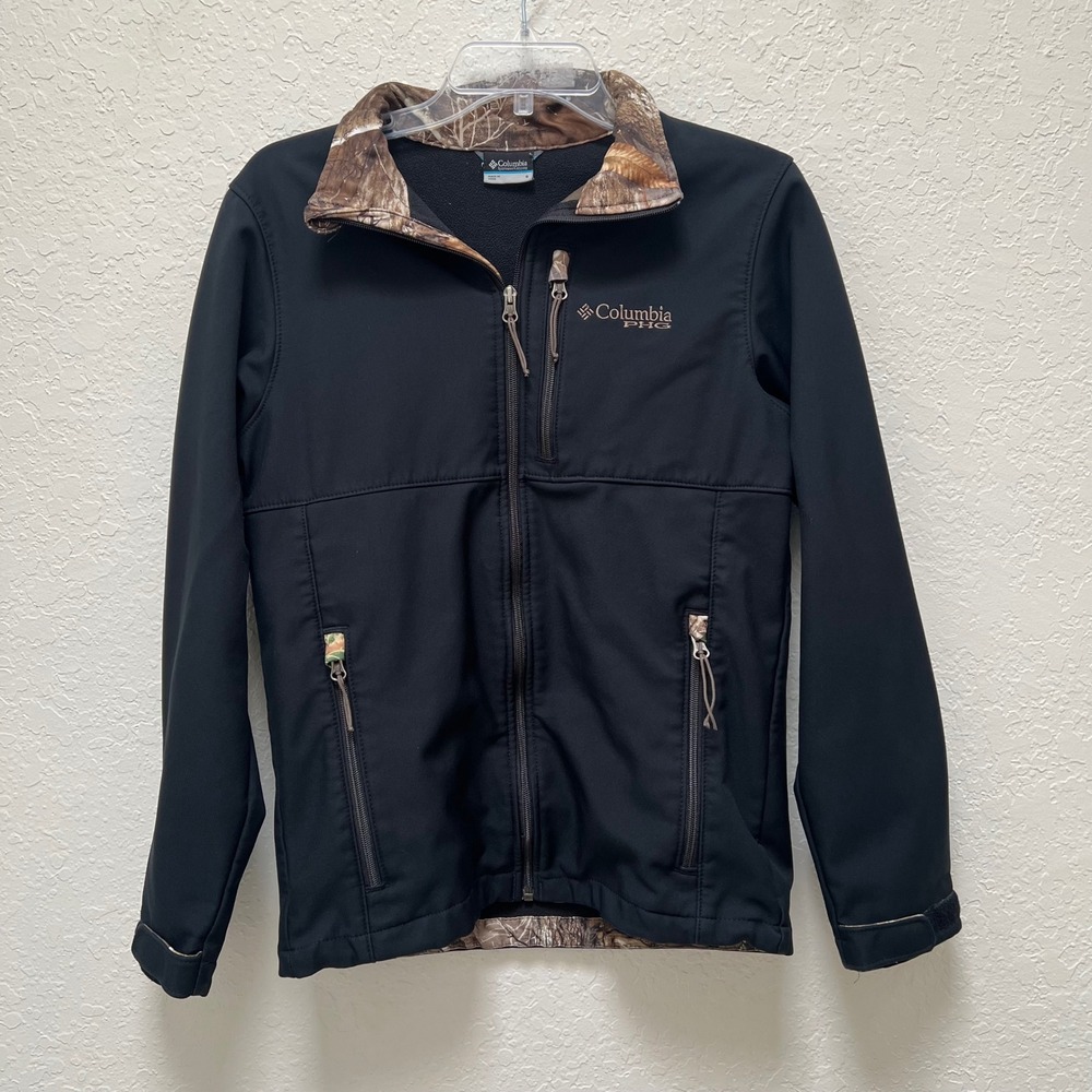 Columbia PHG Ascender Mens Softshell Camo Fleece Jacket Black Small Gorpcore